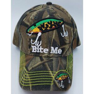 Bite Me Embroidered Fishing Lure Adjustable Camouflage Outdoor Baseball Hat Cap